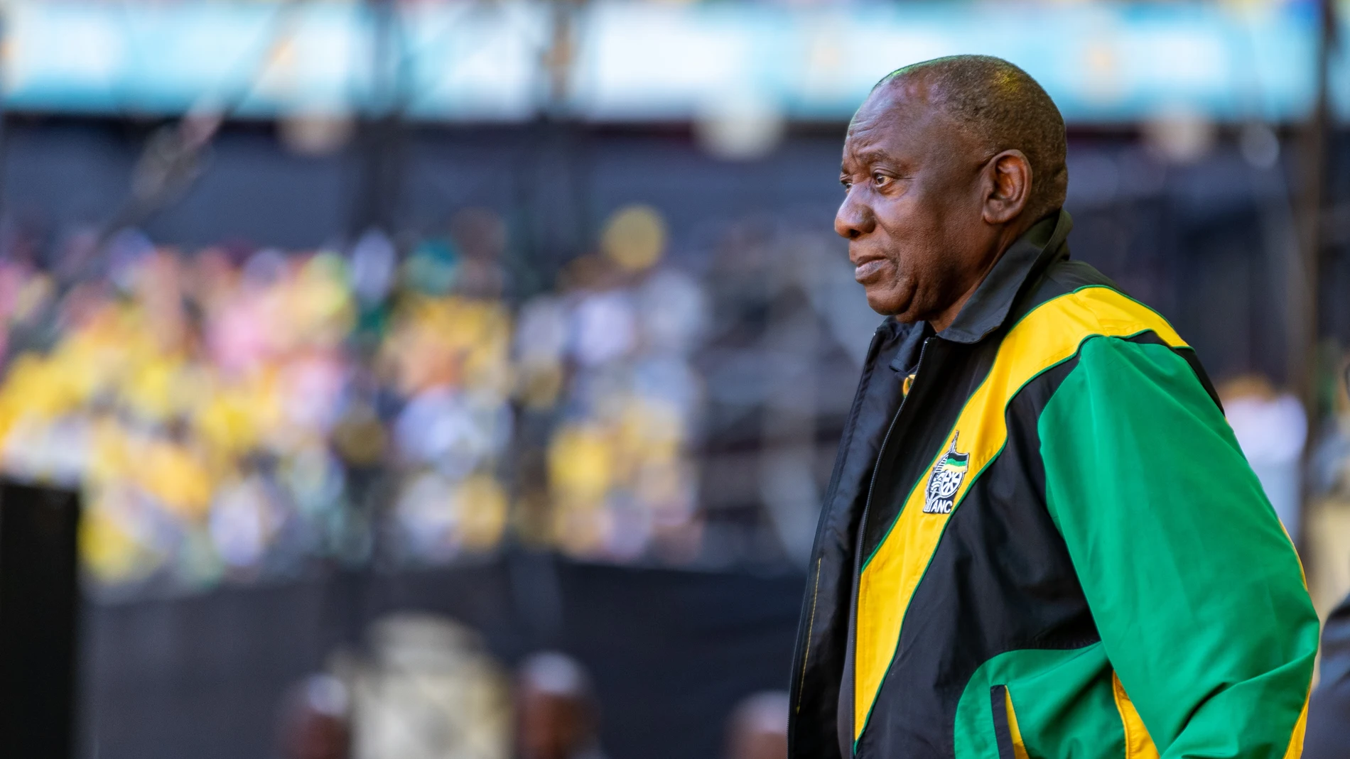 El presidente de Sudáfrica, Cyril Ramaphosa, durante un acto de campaña en Johanesburgo de cara a las elecciones generales del 29 de mayo (archivo) 25/05/2024