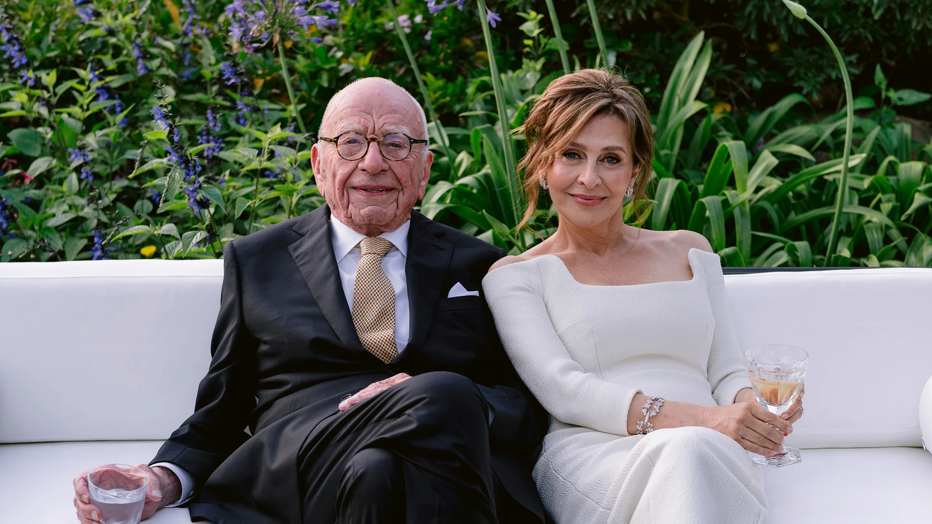 This image provided by News Corp. shows Rupert Murdoch and Elena Zhukova posing for a photo, Saturday, June 1, 2024 during their wedding ceremony at his vineyard estate in Bel Air, Calif. (News Corp. via AP)