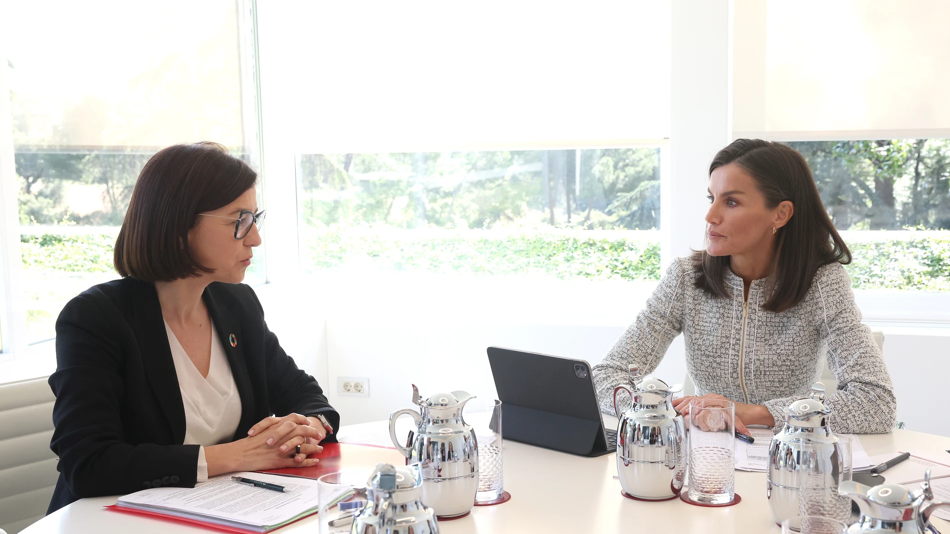 Reunión de la Reina Letizia con la secretaria de estado, previa a su viaje de cooperación a Guatemala.