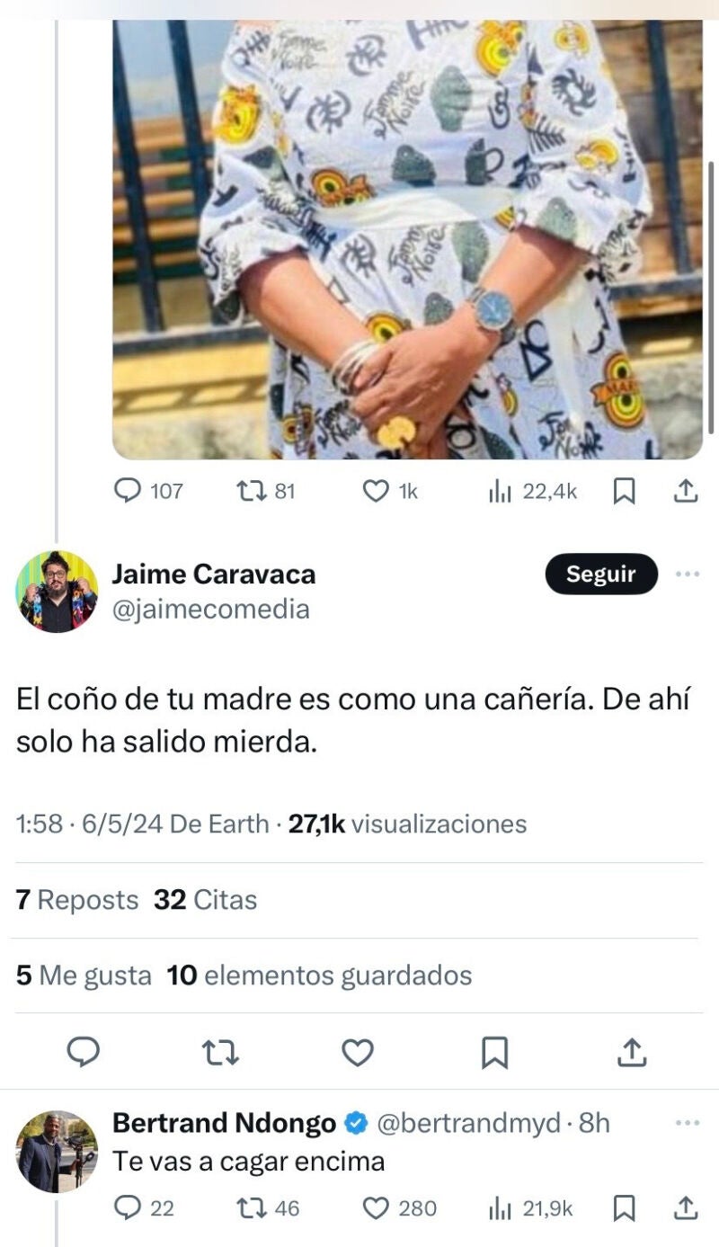Respuesta de Jaime Caravaca a una publicación de X.