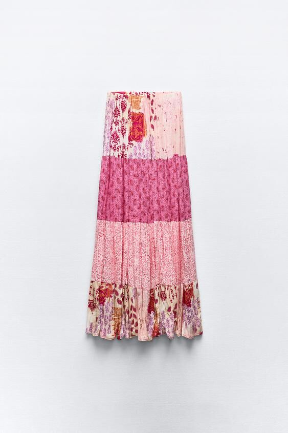Falda larga estampado patchwork.