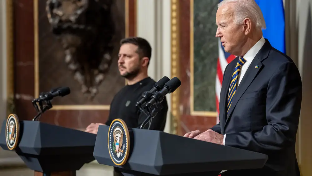 Imagen de archivo de Joe Biden y Volodimir Zelenski durante una rueda de prensa