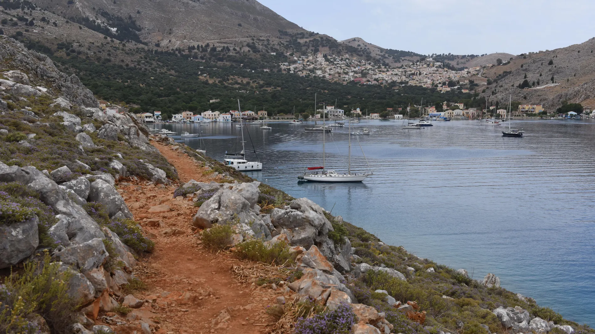 Simi Island (Greece), 07/06/2024.- A view showing the path that leads from the beach of Agios Nikolaos to the settlement of Pedi, in Simi island, Greece, 07 June 2024. Search efforts are in full progress, including investigations into the disappearance of the well-known British broadcaster Michael Mosley, on the island of Symi, whose traces have been missing since noon of 05 June. (Grecia) EFE/EPA/DAMIANIDIS LEFTERIS
