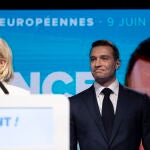 France's National Rally Marine Le Pen addresses supporters after the European elections