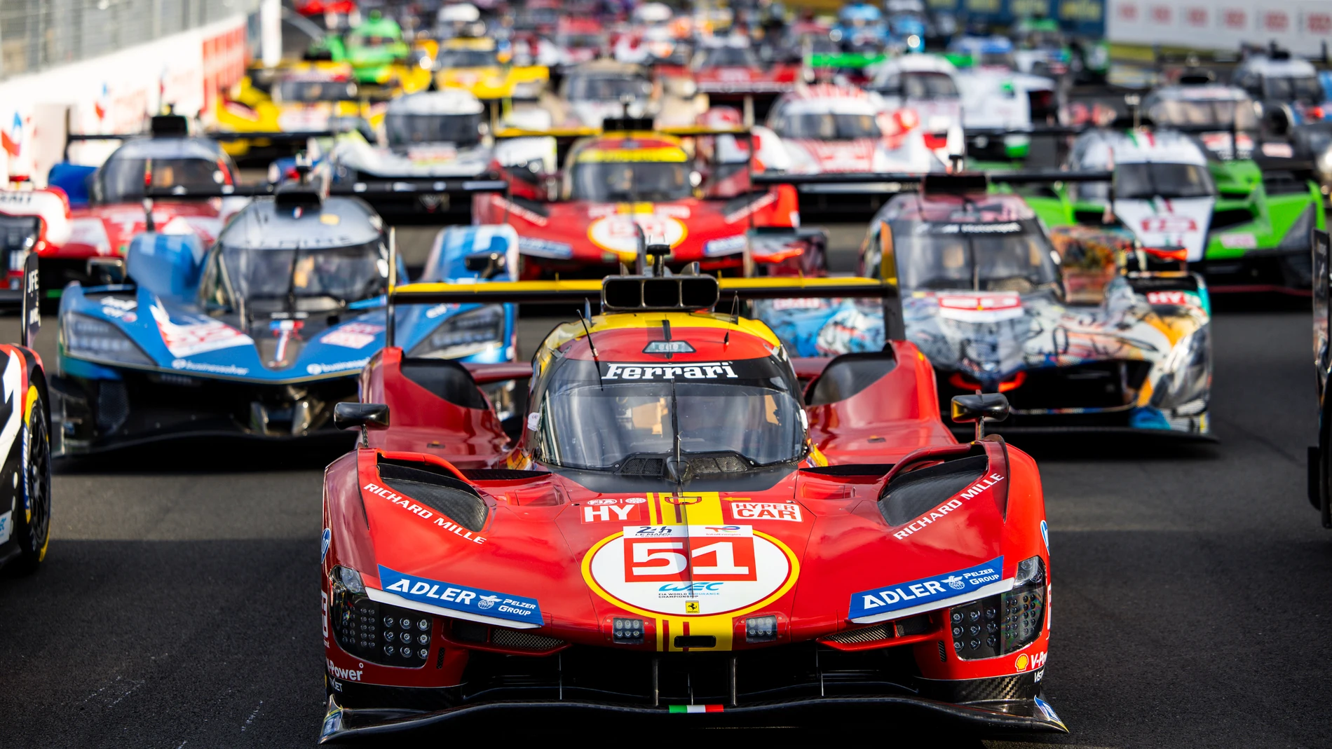 51 PIER GUIDI Alessandro (ita), CALADO James (gbr), GIOVINAZZI Antonio (ita), Ferrari AF Corse, Ferrari 499P #51, Hypercar, FIA WEC, ambiance during the 2024 24 Hours of Le Mans, 4th round of the 2024 FIA World Endurance Championship, on the Circuit des 24 Heures du Mans, on June 11, 2024 in Le Mans, France - Photo Julien Delfosse / DPPI AFP7 11/06/2024 ONLY FOR USE IN SPAIN