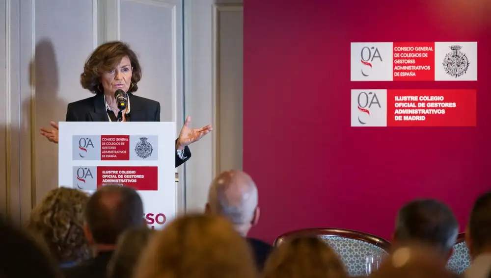 Carmen Calvo, durante su ponencia