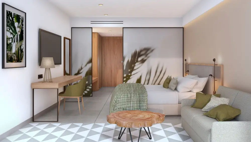 Todas sus habitaciones son muy espaciosas, luminosas, con terraza y vistas al mar o a los amplios jardines del hotel