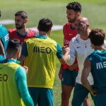 Roberto Martínez y varios internacionales portugueses entre los que está Bernardo Silva