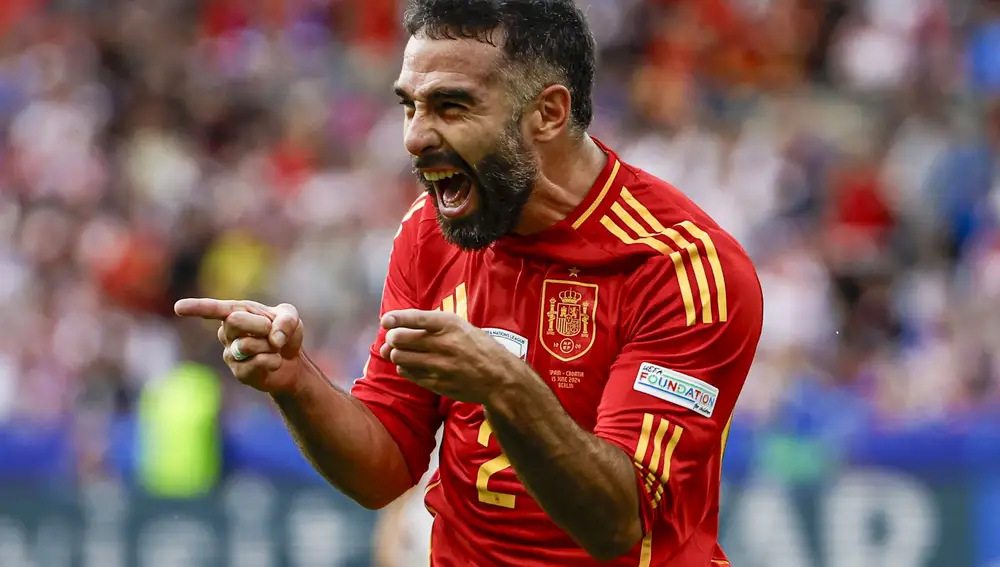 Dani Carvajal celebra el gol que marcó a Croacia