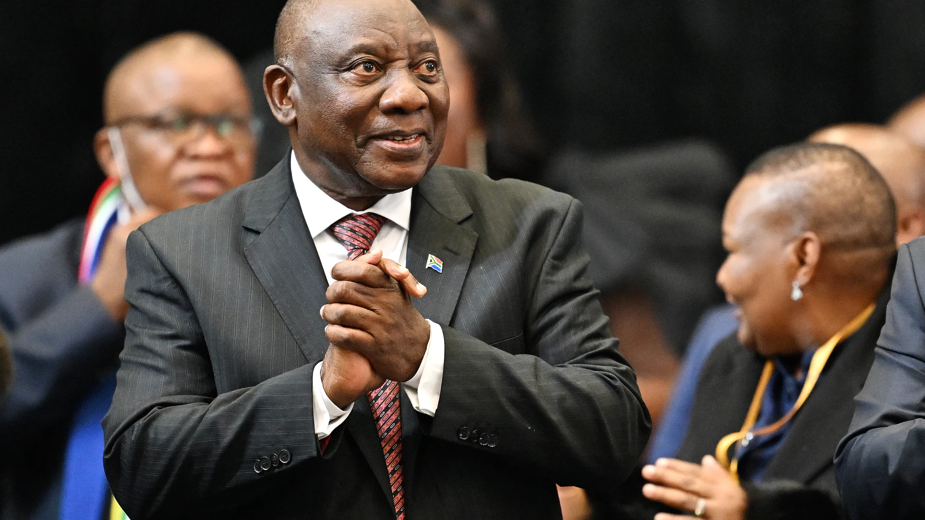 CAPE TOWN, June 14, 2024 -- Cyril Ramaphosa reacts after being reelected as the nation's president during the first sitting of the National Assembly in Cape Town, South Africa, on June 14, 2024. Cyril Ramaphosa, leader of South Africa's ruling African National Congress (ANC), was reelected by the National Assembly on Friday as the nation's president for the next five years. 14/06/2024