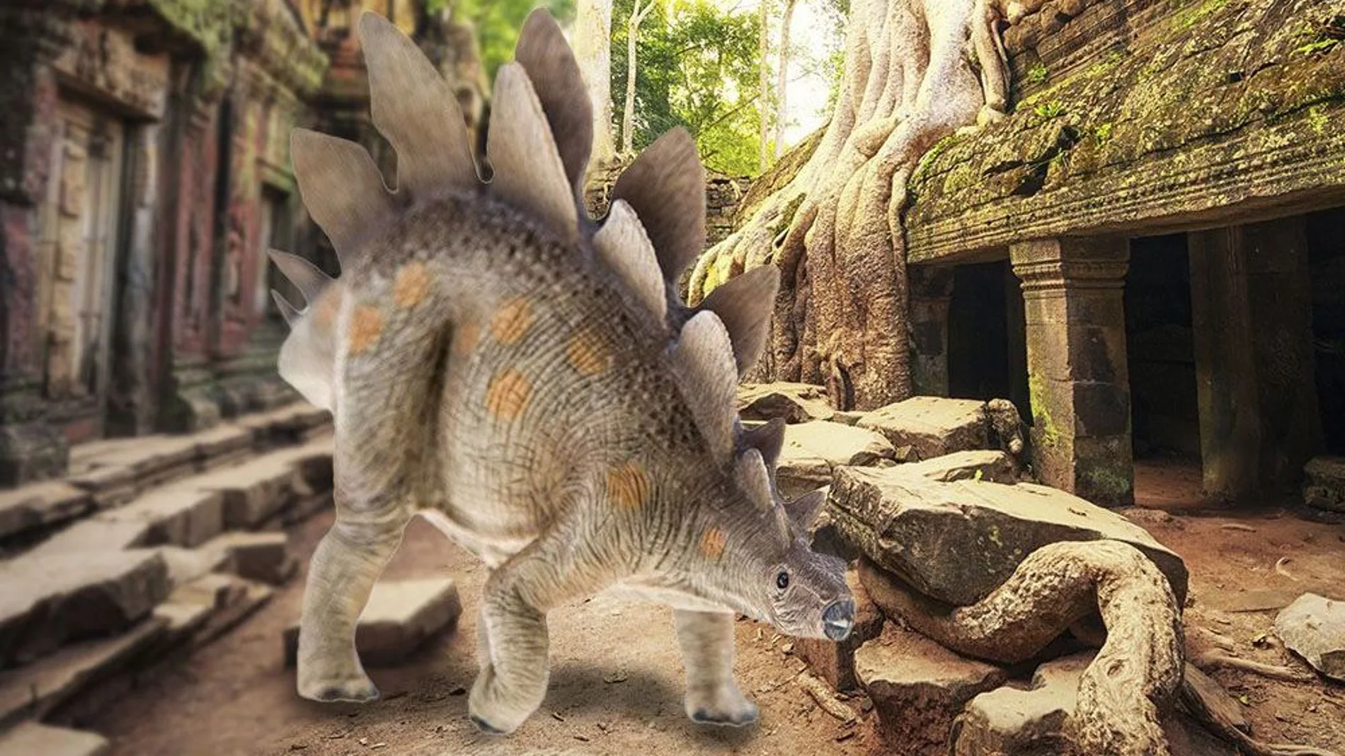 Un inquietante dinosaurio en Angkor Wat