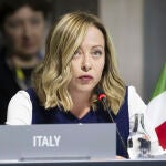 La primera ministra italiana, Giorgia Meloni, durante la conferencia de paz sobre Ucrania celebrada en Suiza