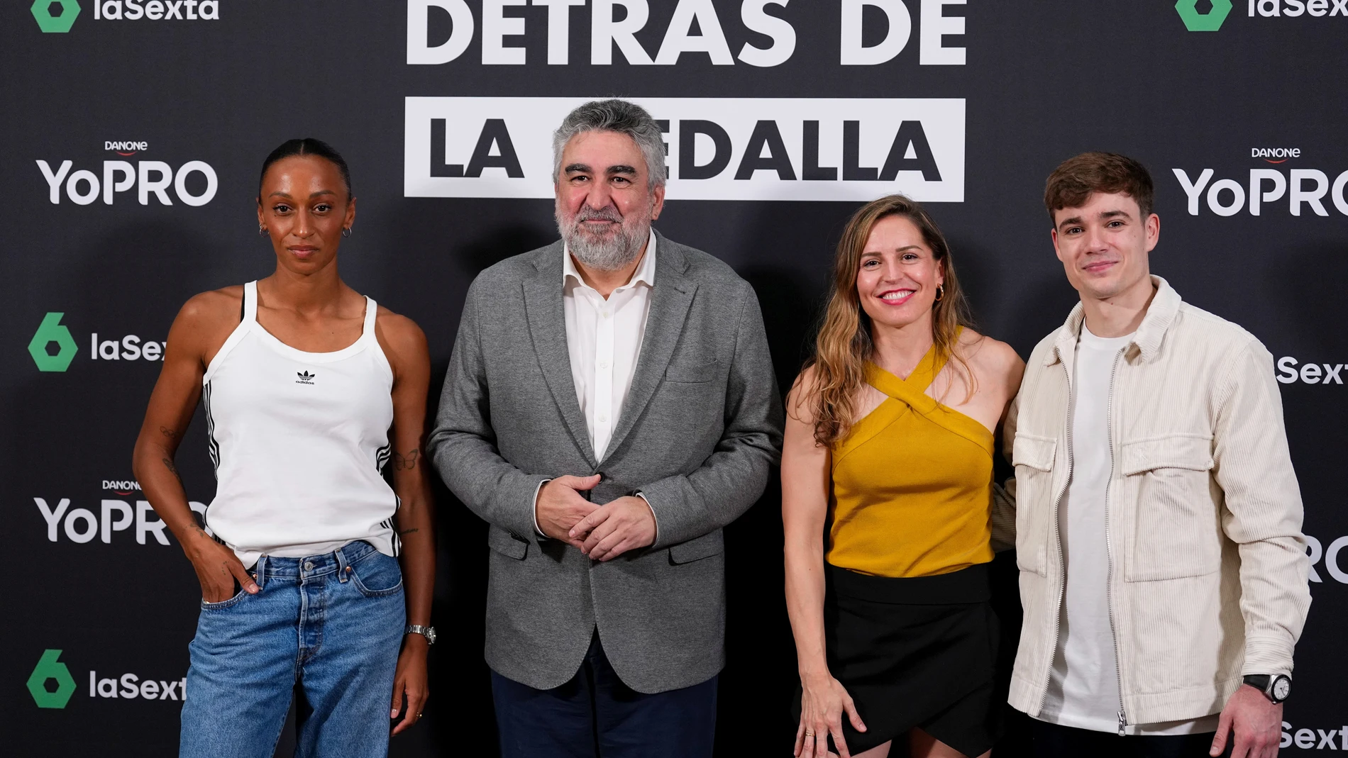 Ana Peleteiro, Jose Manuel Rodriguez Uribes, Sara Andres and Joel Plata during the presentation of the documentary film “Detras de la medalla” at CSD on June 18, 2024 in Madrid, Spain. AFP7 18/06/2024 ONLY FOR USE IN SPAIN