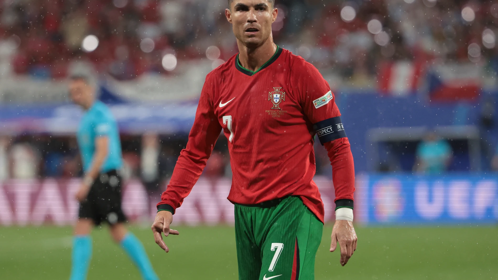 Cristiano Ronaldo of Portugal during the UEFA Euro 2024, Group F, football match between Portugal and Czechia (Czech Republic) on June 18, 2024 at Leipzig Stadium in Leipzig, Germany - Photo Jean Catuffe / DPPI AFP7 18/06/2024 ONLY FOR USE IN SPAIN