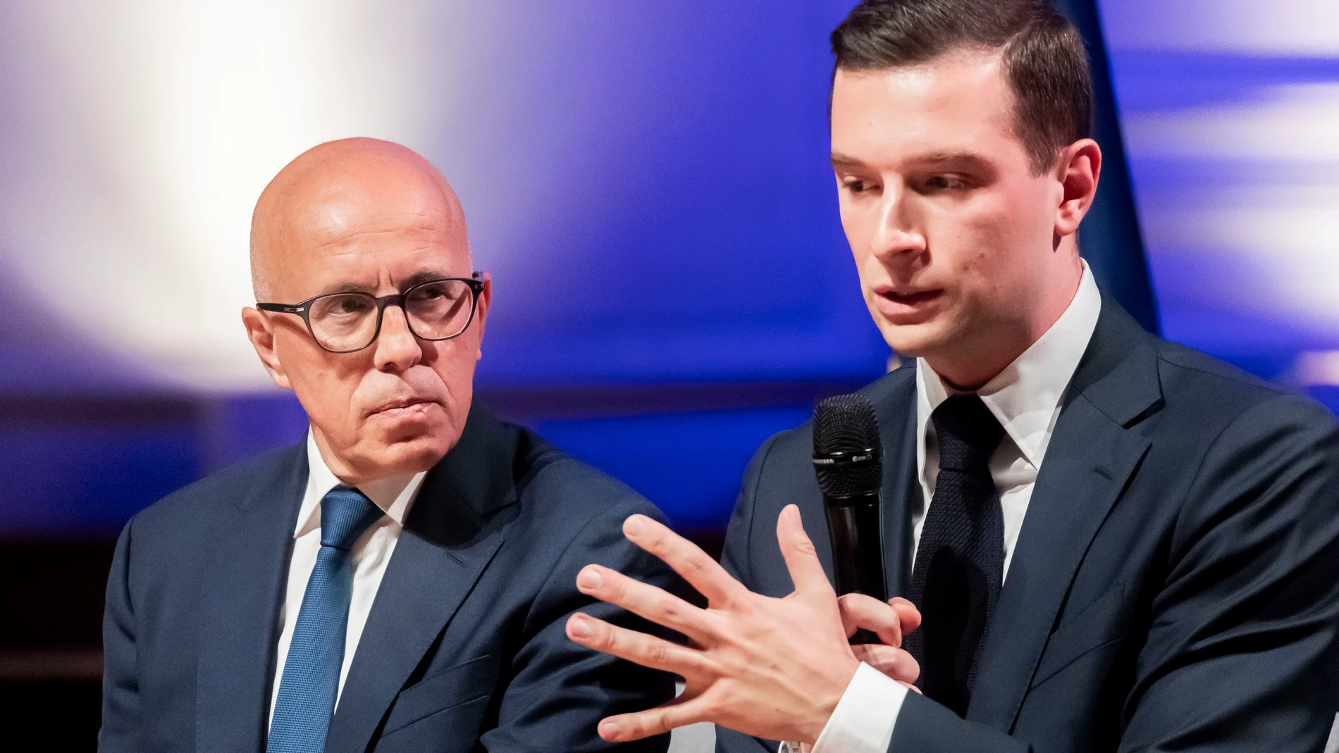 June 20, 2024, Paris, France, France: Paris, France June 20, 2024 - Hearing organized by MEDEF to present the political program to French entrepreneurs for the upcoming French legislative elections on June 20, 2024 in Paris, France. The early legislative election in France will be held in two rounds, on June 30 and July 7 - Eric Ciotti, Jordan Bardella..POLITIQUE, MEDEF, AUDITION, CAMPAGNE ELECTORALE, CHEF DE PARTI POLITIQUE, DEMOCRATIE, VOTE, PROGRAMME ECONOMIQUE. 20/06/2024