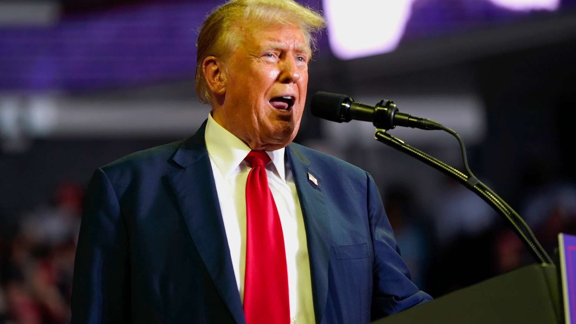 FILE - Republican presidential candidate former President Donald Trump speaks at a campaign rally, June 22, 2024, at Temple University in Philadelphia. The federal judge presiding over Trump's classified documents prosecution is hearing arguments Monday, June 24, on whether to bar him from public comments that prosecutors say could endanger the lives of FBI agents working on the case. Special counsel Jack Smith's team says the restrictions are necessary in light of Trump's false comments that...
