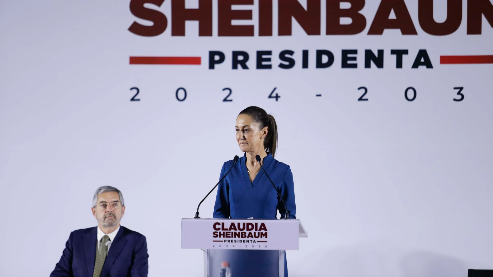 June 20, 2024, Mexico City, Mexico City, Mexico: Claudia Sheinbaum (Virtual President Elect) speaking during the announcement of the new presidential cabinet for this new administration, in the background are some members of the new cabinet. 20/06/2024
