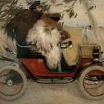 Ramón Casas firma este semiautorretrato en el que aparece junto a Pere Romeu en un coche