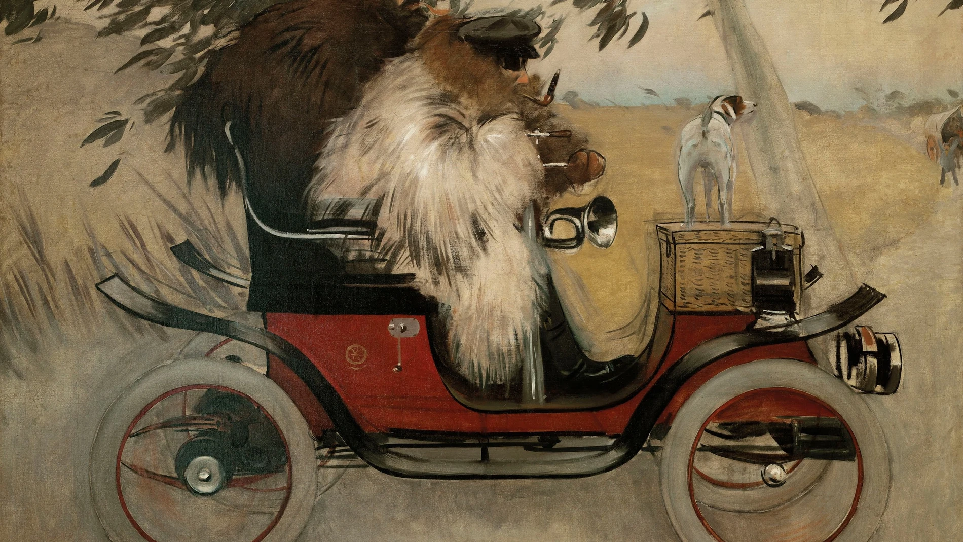 Ramón Casas firma este semiautorretrato en el que aparece junto a Pere Romeu en un coche