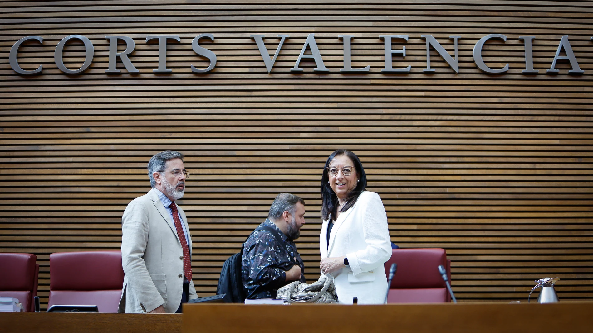 La presidenta de Les Corts, Llanos Masó y el vicepresidente, Alfredo Castelló, en un momento del pleno