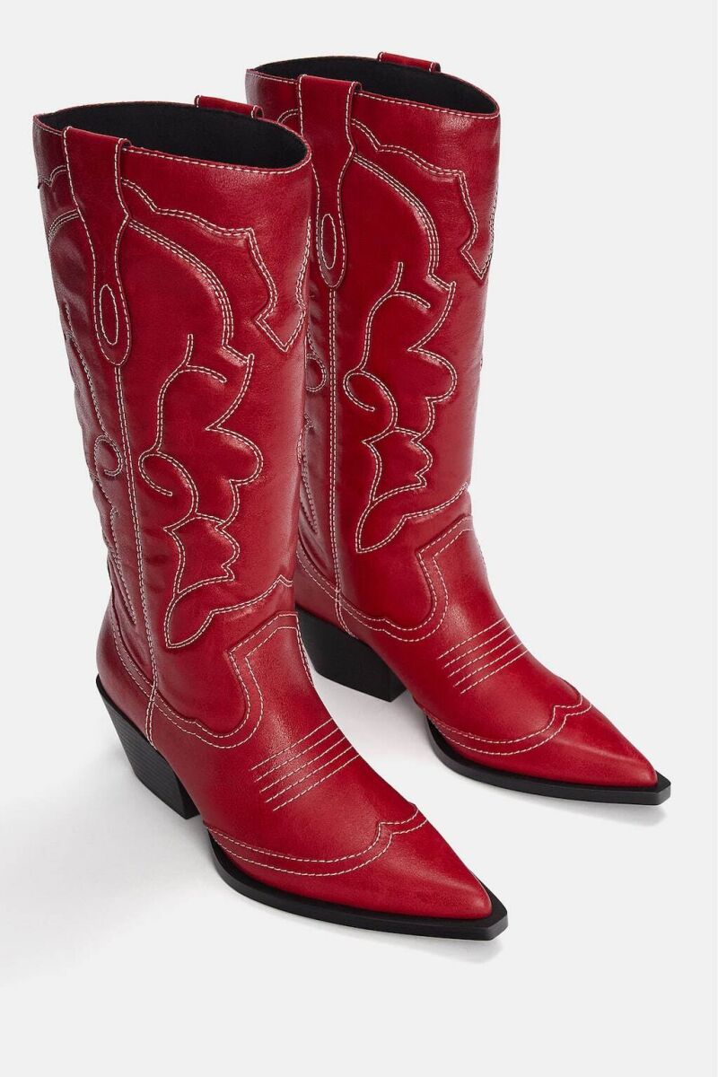 Botas cowboy rojas pespuntes