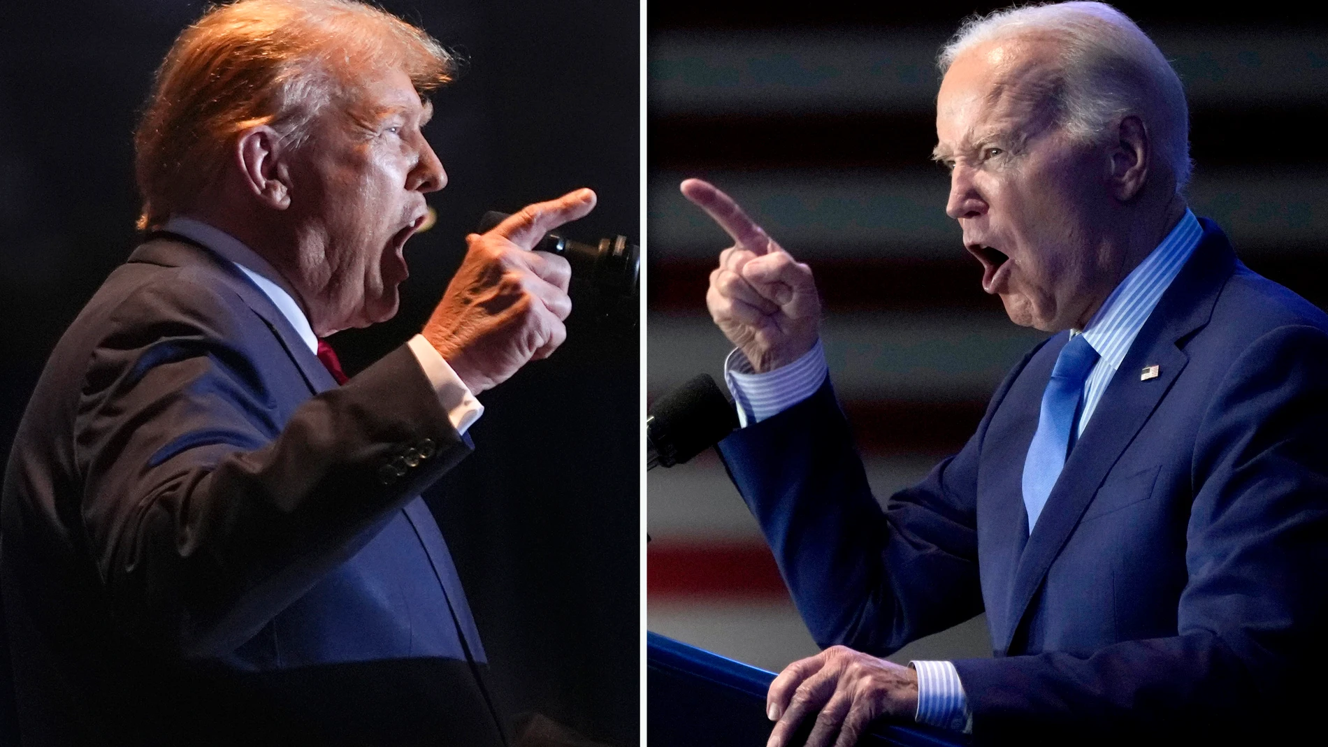 FILE - This combination of photos taken in Columbia, S.C. shows former President Donald Trump, left, on Feb. 24, 2024, and President Joe Biden on Jan. 27, 2024. (AP Photo)