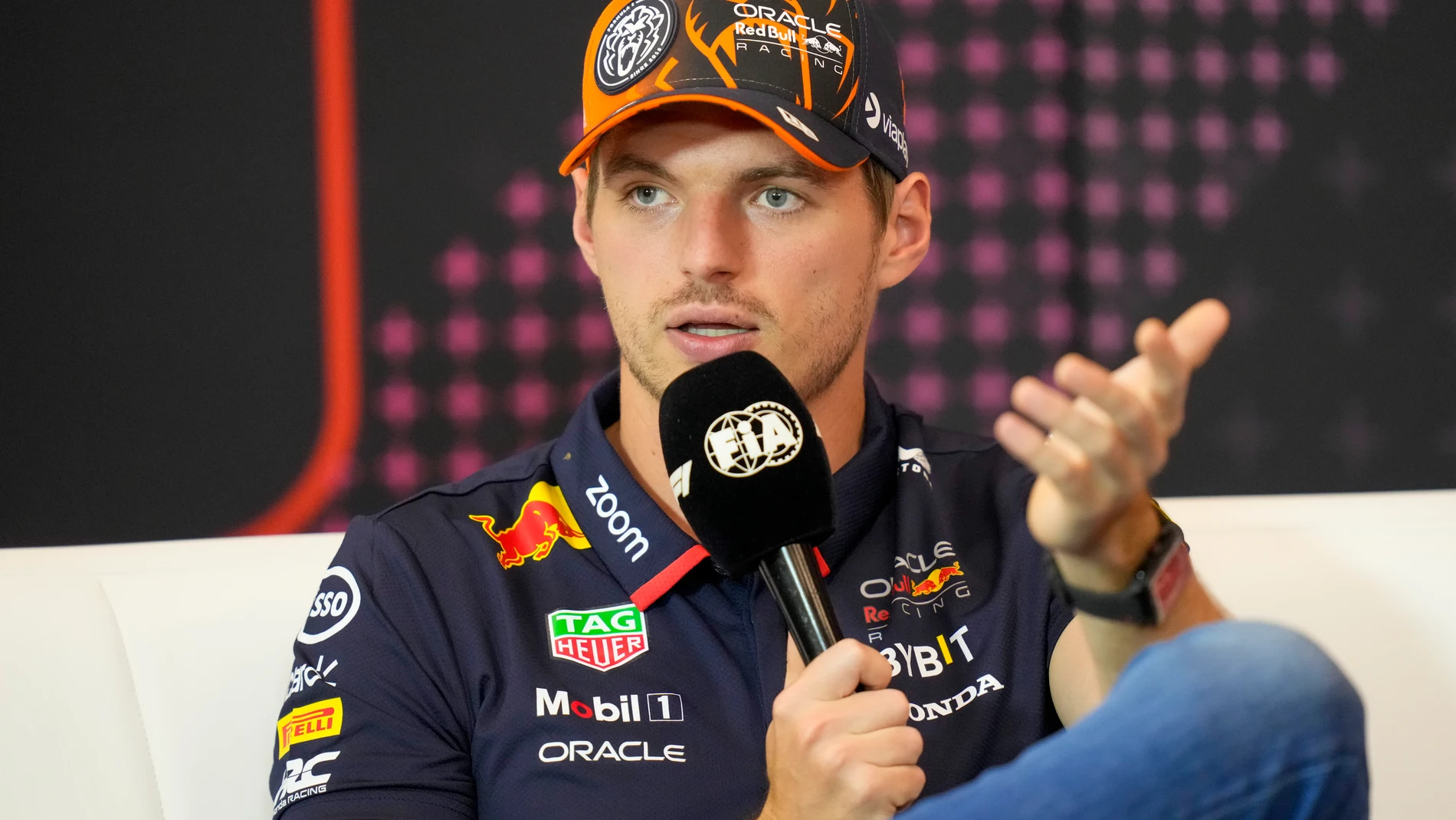 Red Bull driver Max Verstappen of the Netherlands speaks during a news conference the Red Bull Ring racetrack in Spielberg, Austria, Thursday, June 27, 2024. The Austrian Formula One Grand Prix will be held on Sunday. (AP Photo/Darko Bandic)