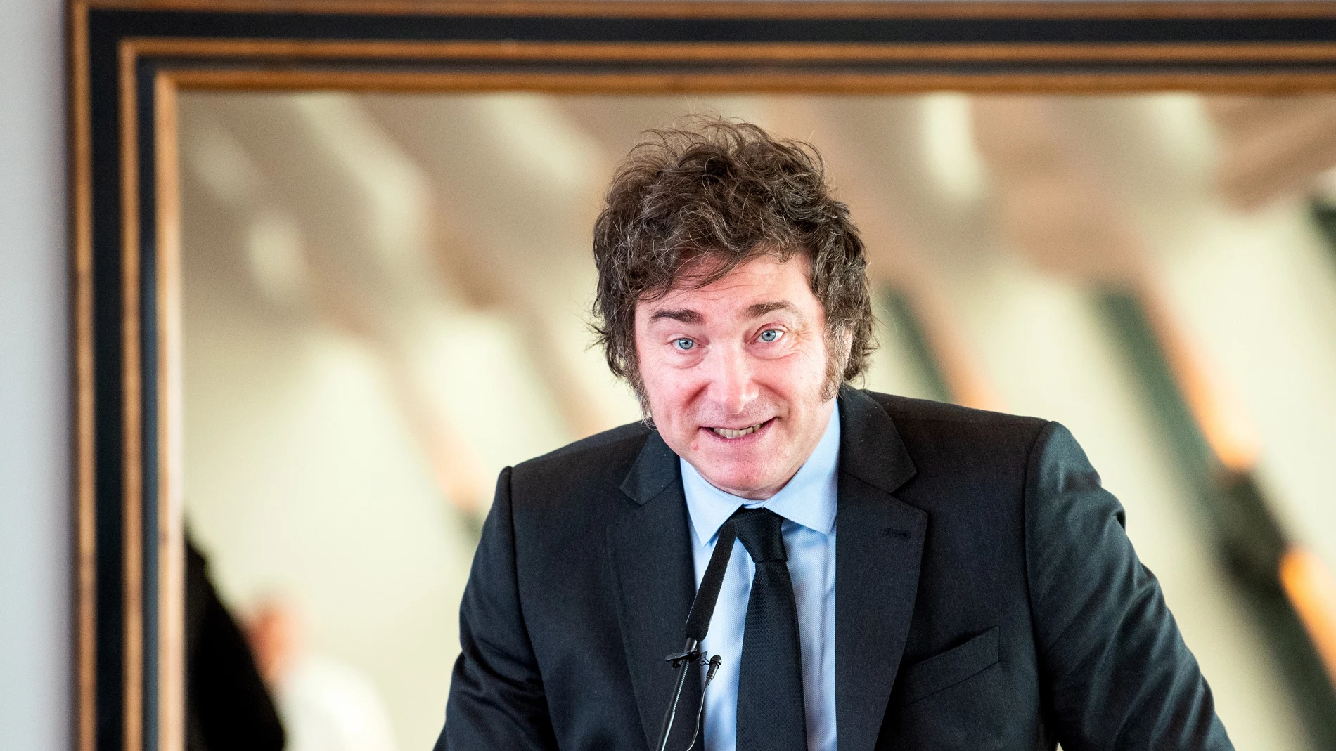 22 June 2024, Hamburg: Argentinian President Javier Milei speaks on the occasion of his award of the Hayek Medal of the Friedrich August v. Hayek Society. Photo: Daniel Bockwoldt/dpa 22/06/2024 ONLY FOR USE IN SPAIN