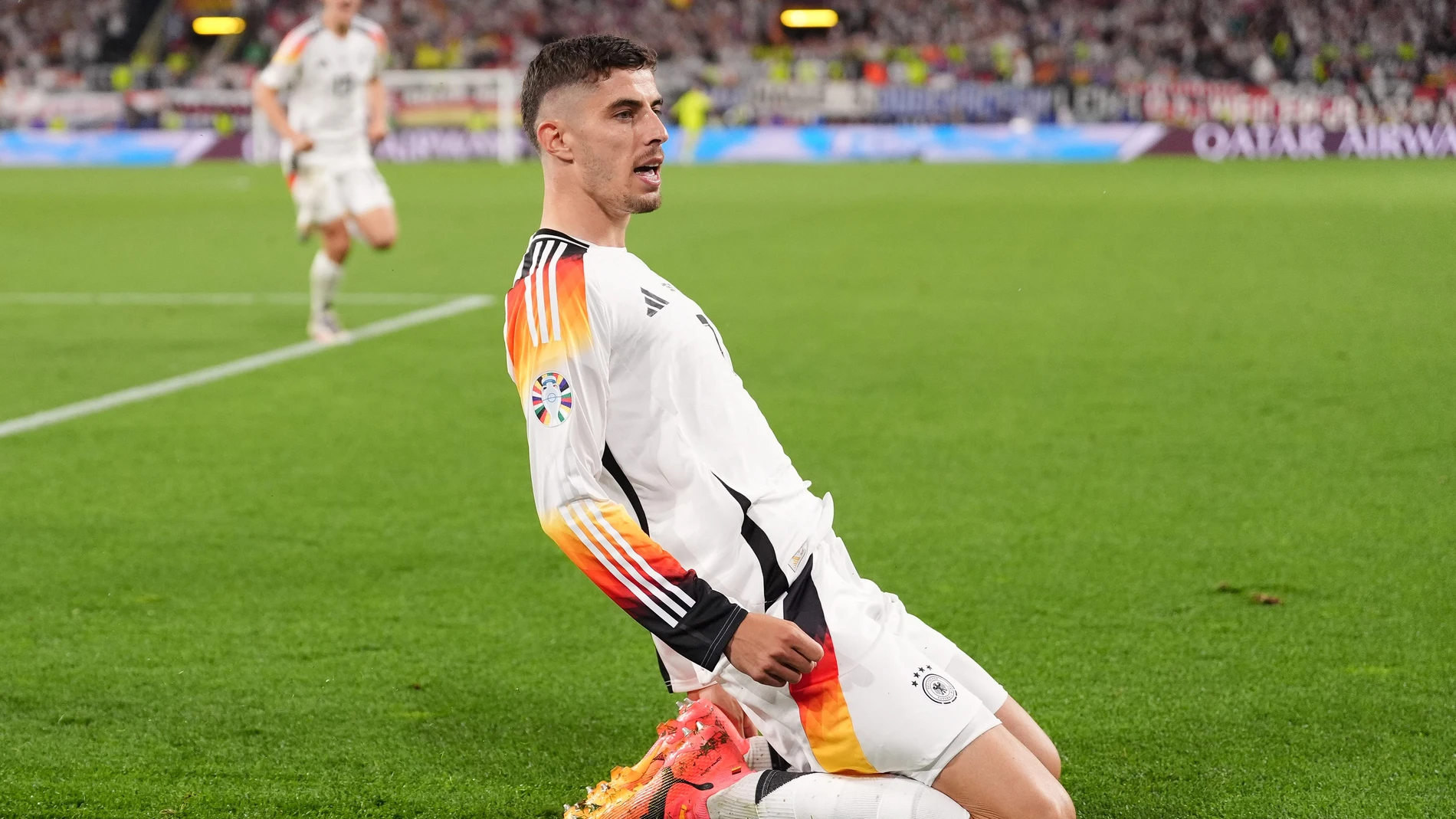 29 June 2024, North Rhine-Westphalia, Dortmund: Germany's Kai Havertz celebrates scoring his side's first goal during the UEFA Euro 2024 round of 16 soccer match between Germany and Denmark at Dortmund stadium. Photo: Bradley Collyer/PA Wire/dpa 29/06/2024 ONLY FOR USE IN SPAIN