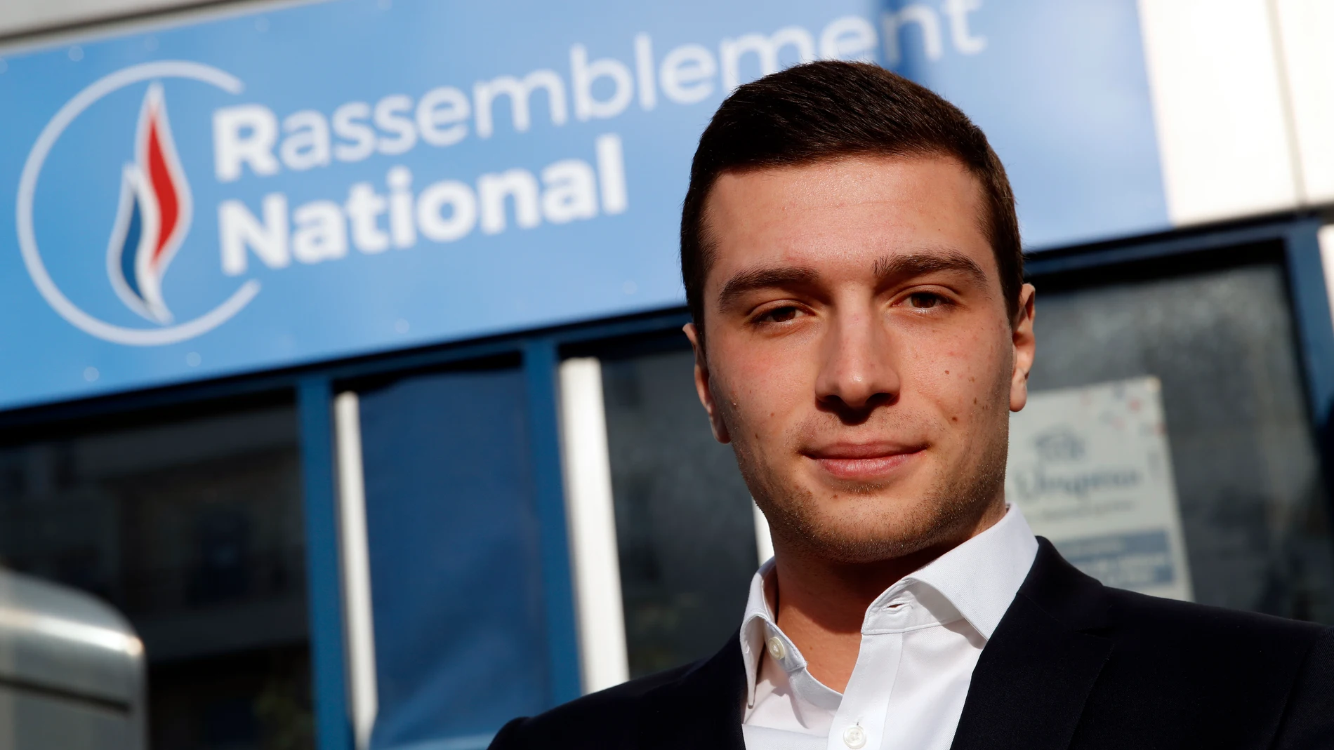 FILE - Head of Marine Le Pen's party list for the European Parliament elections, Jordan Bardella poses after an interview with Associated Press in Nanterre, outside Paris, Wednesday, Feb. 20, 2019. At just 28 years old, Jordan Bardella has led the French far right to a landslide victory in the European Parliament election in June. After voters propelled Marine Le Pen's National Rally to a strong lead in the first round of national legislative elections on Sunday, Bardella has turned to rallyi...