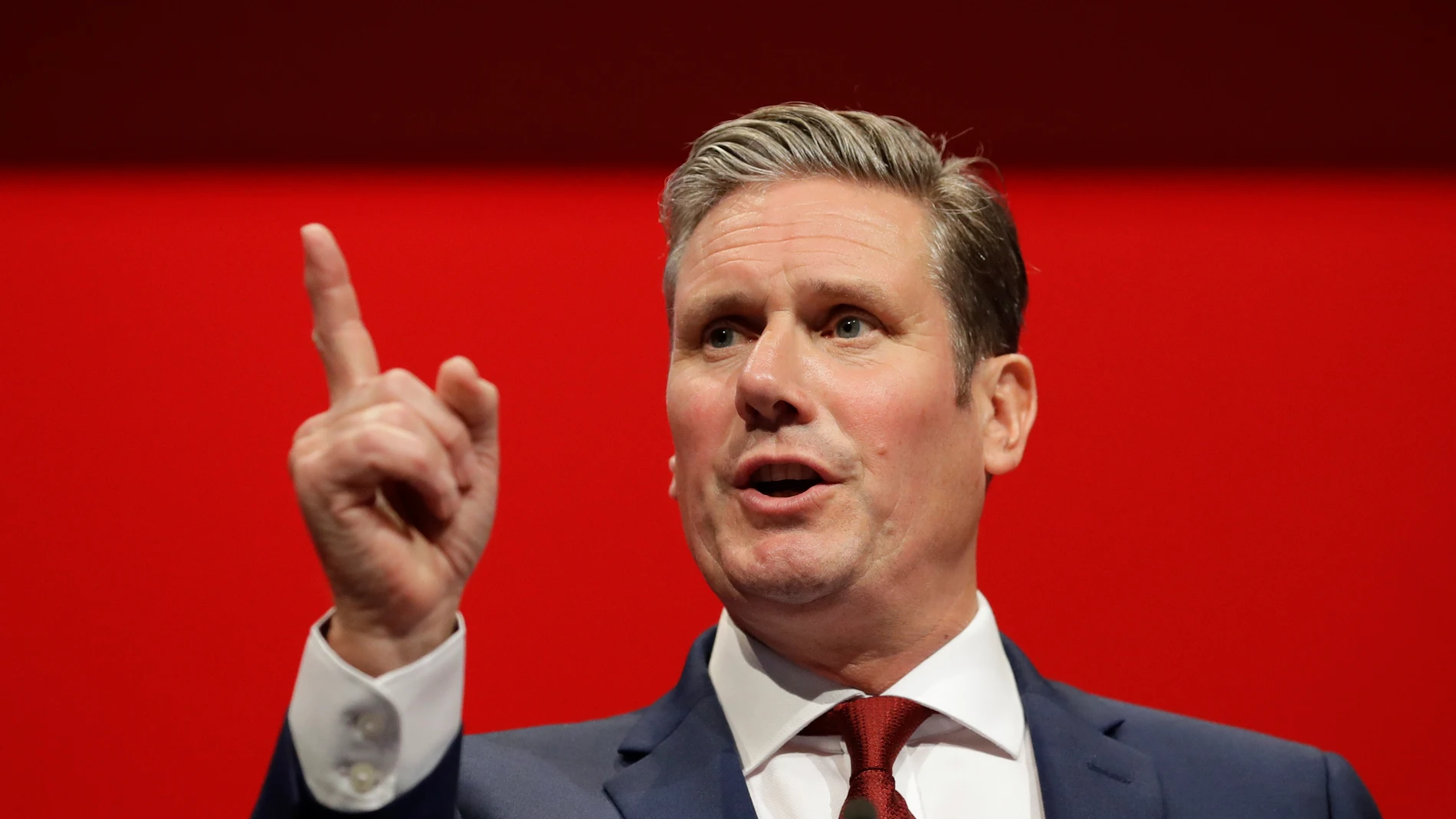 FILE - Britain's Shadow Brexit Secretary Keir Starmer speaks during the Labour Party Conference at the Brighton Centre in Brighton, England, Monday, Sept. 23, 2019. (AP Photo/Kirsty Wigglesworth, File)