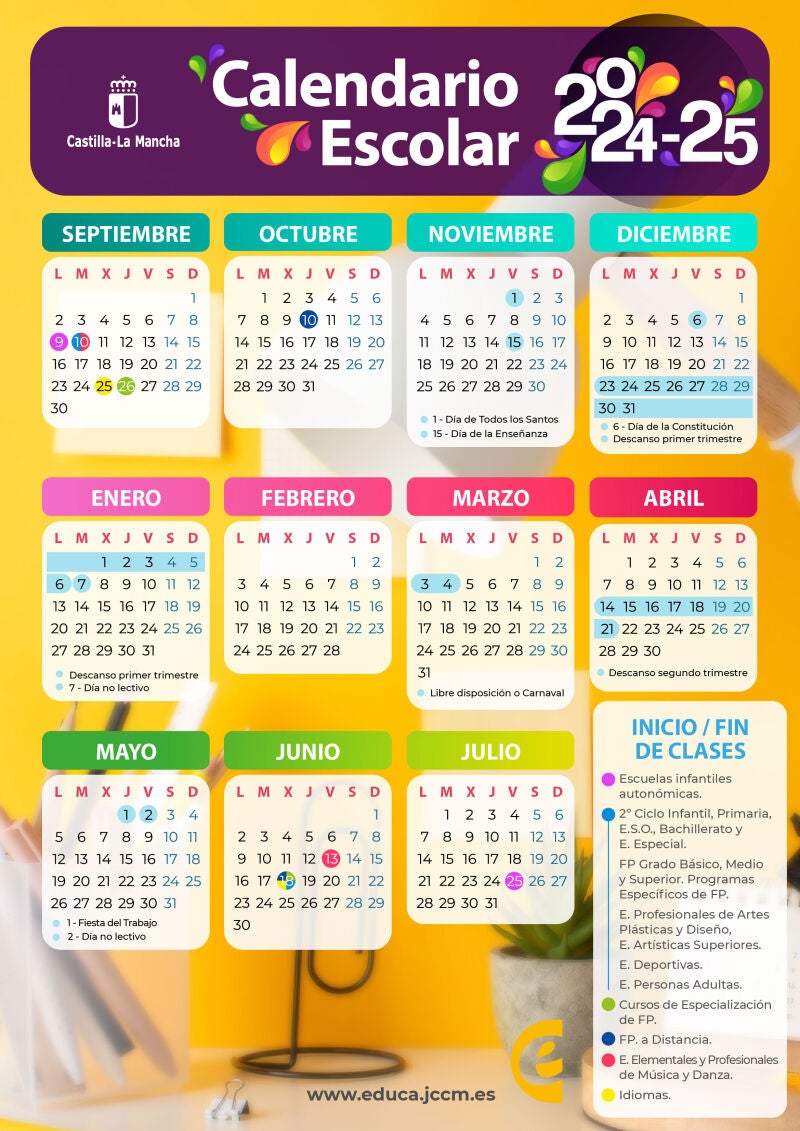 Calendario escolar 2024/2025 en Castilla-La Mancha