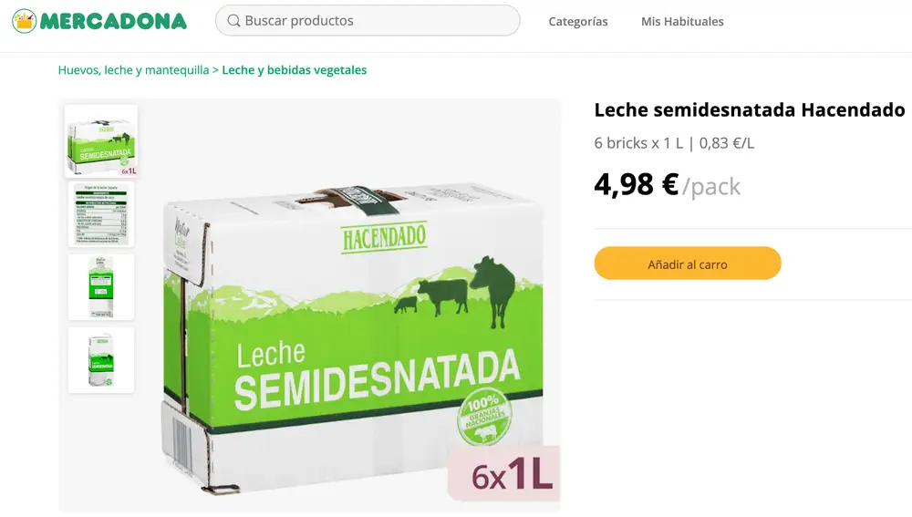 Leche Semidesnatada de Mercadona