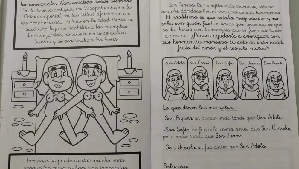 Imagen del cómic donde aparecen dos monjas masturbándose