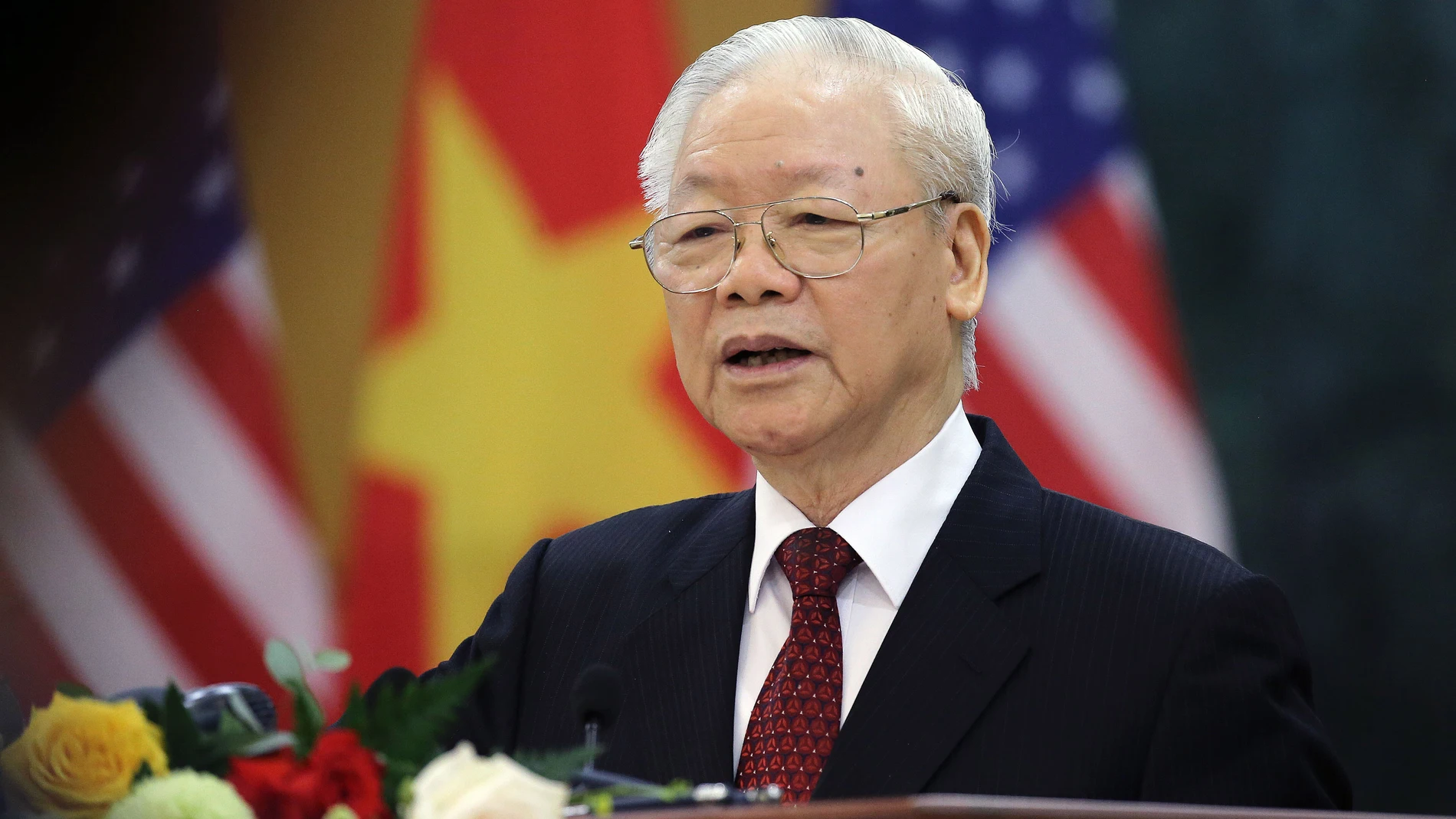 Hanoi (Viet Nam), 10/09/2023.- (FILE) - Vietnamese General Secretary of the Communist Party Nguyen Phu Trong delivers a speech during a press briefing after a meeting with US President Biden in Hanoi, Vietnam, 10 September 2023 (resissued 19 July 2024). According to Vietnam's Central Council for the Protection of the Health of Officials, General Secretary Nguyen Phu Trong, died in Hanoi on 19 July 2024 at the age 80. EFE/EPA/LUONG THAI LINH / POOL