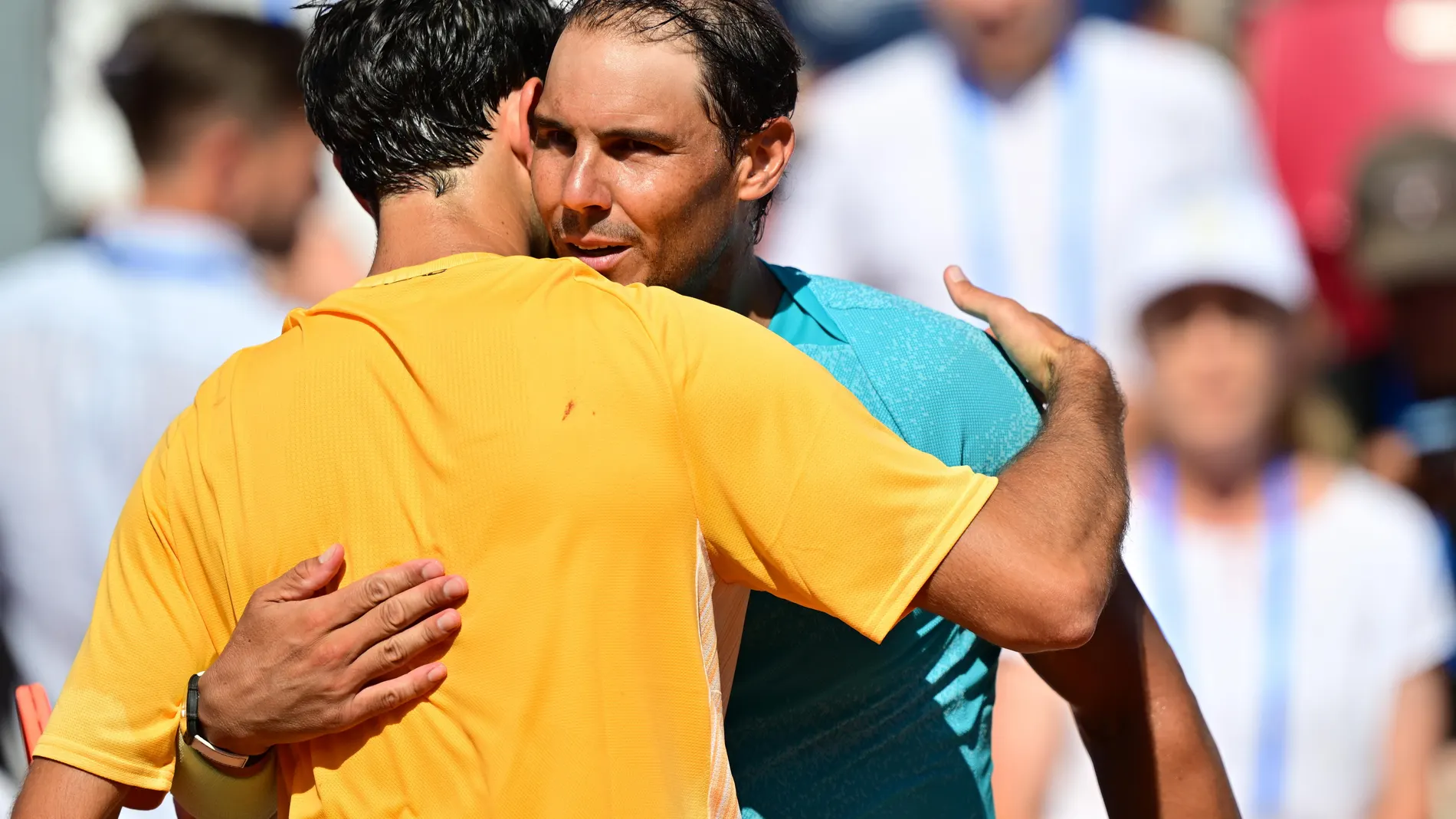 Bastad (Sweden), 21/07/2024.- Portugal's Nuno Borges (L) celebrates after winning the Men's Singles final against Spain's Rafael Nadal at the Swedish Open tennis tournament in Bastad, Sweden, 21 July 2024. (Tenis, España, Suecia) EFE/EPA/Bjorn Larsson Rosvall SWEDEN OUT