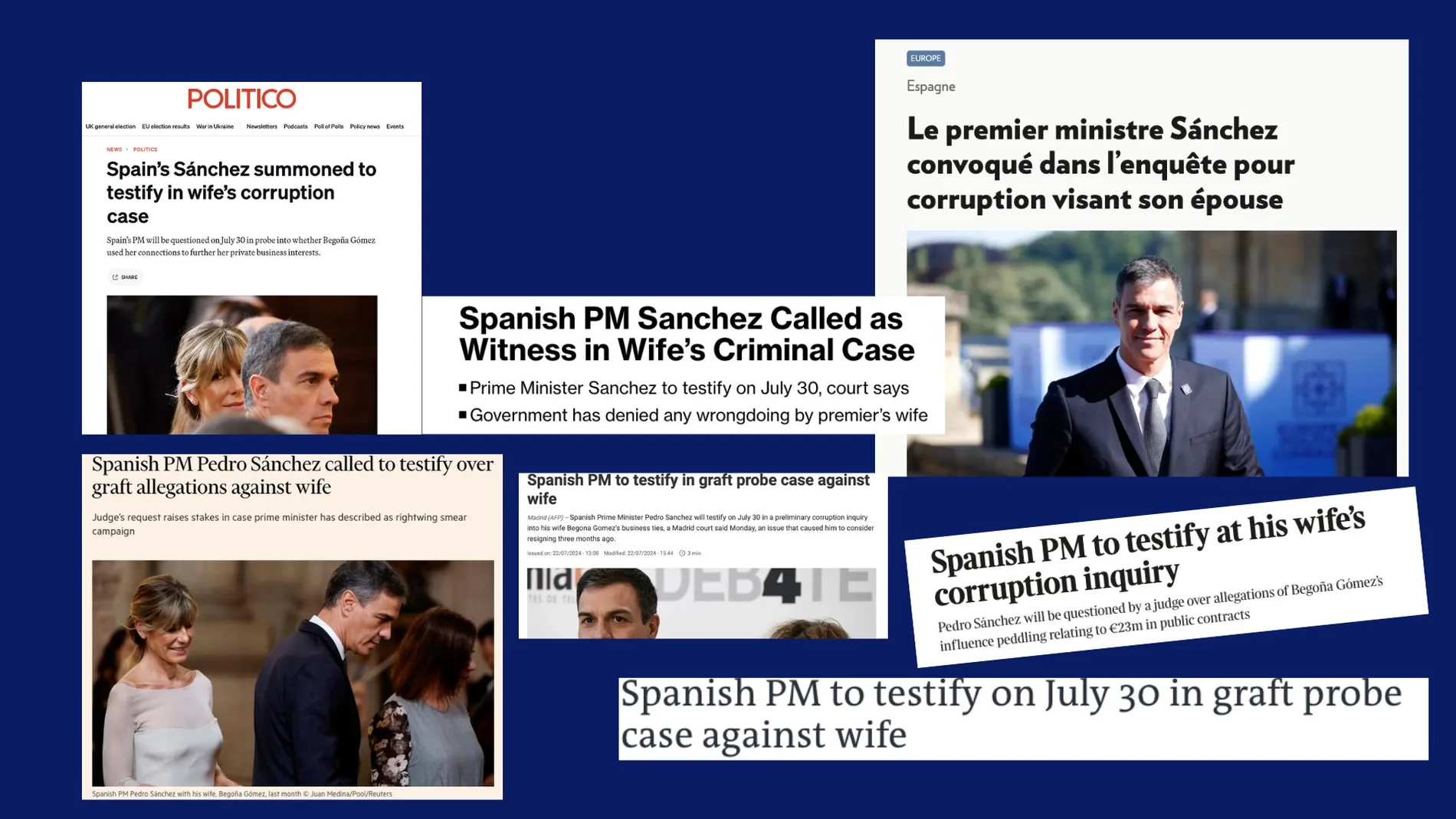 Reacciones de la prensa internacional ante la citación de Pedro Sánchez en el caso de Begoña Gómez