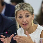 La vicepresidenta y ministra de Trabajo de España, Yolanda Díaz, durante reunión de ministros en el Foro G20