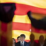 ARGELÈS-SUR-MER (FRANCIA), 01/05/2024.- El expresidente catalán y candidato de JxCat en las elecciones catalanas del 12 de mayo, Carles Puigdemont, interviene en un acto electoral de Junts per Catalunya, este miércoles en Argelès-sur-Mer, Francia. EFE/David Borrat