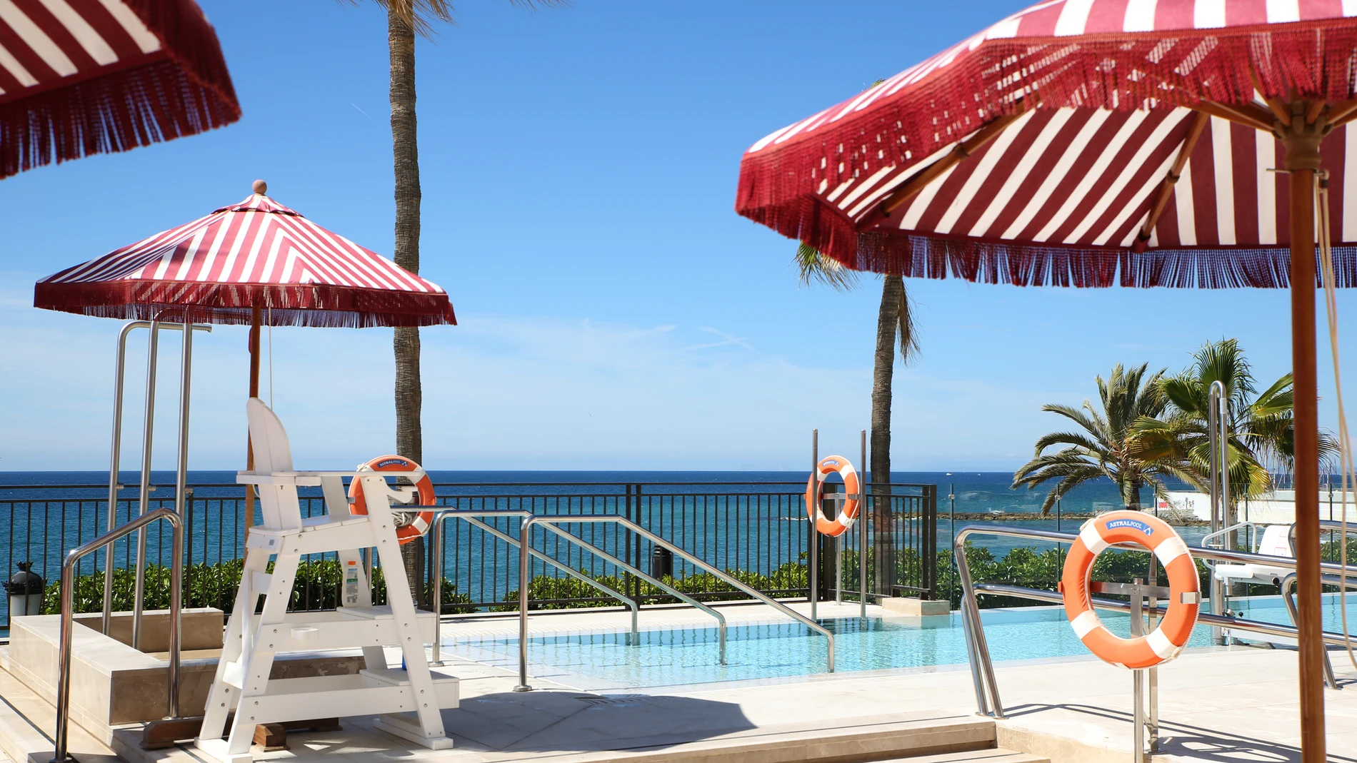 Panorámica de la piscina del hotel con vistas al Mediterráneo
