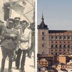 Francisco Franco y el general Moscardó en su visita a las ruinas del Alcázar de Toledo en el año 1954