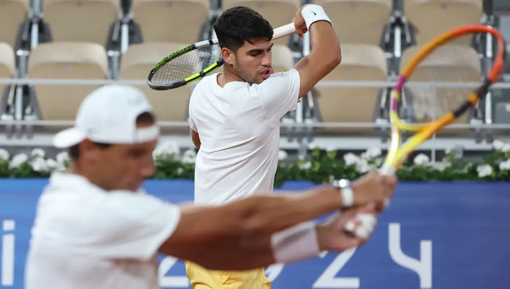 Entrenamiento de Rafa Nadal y Alcaraz vs Marcel Granollers y Pablo Carreño