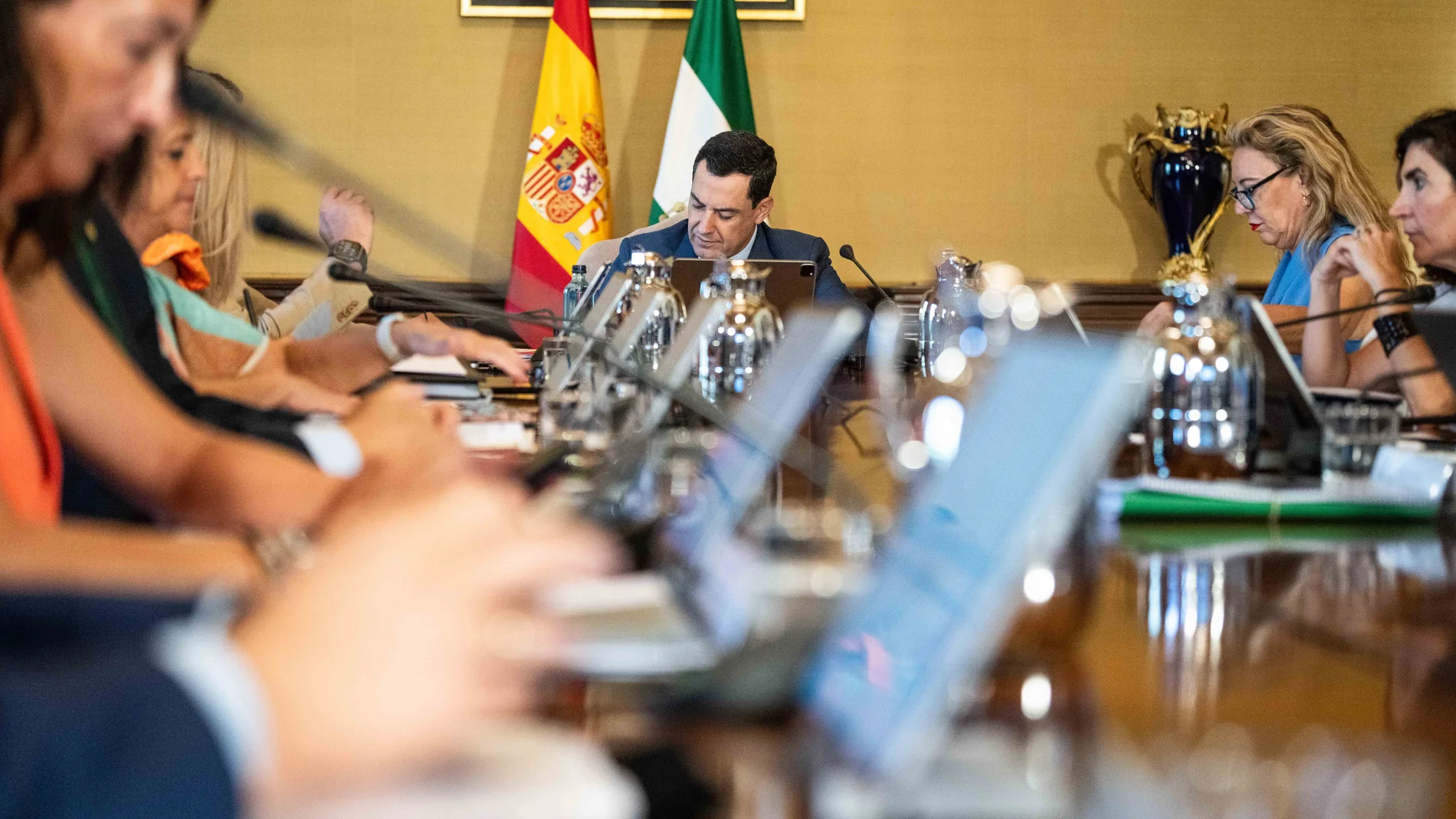 El presidente de la Junta de Andalucía, Juanma Moreno, durante una reunión del Consejo de Gobierno