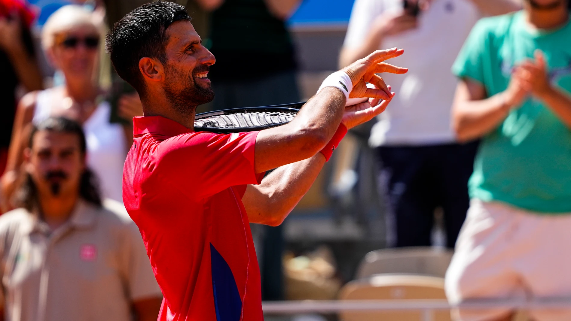 Novak Djokovic of Serbia celebrates his victory against Rafael Nadal of Spain during the Men's Singles second round match on day three of the Olympic Games Paris 2024 at Roland Garros on July 29, 2024 in Paris, France. AFP7 29/07/2024 ONLY FOR USE IN SPAIN