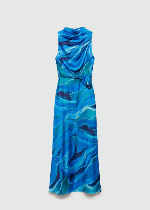 Vestido estampado satinado cuello drapeado 