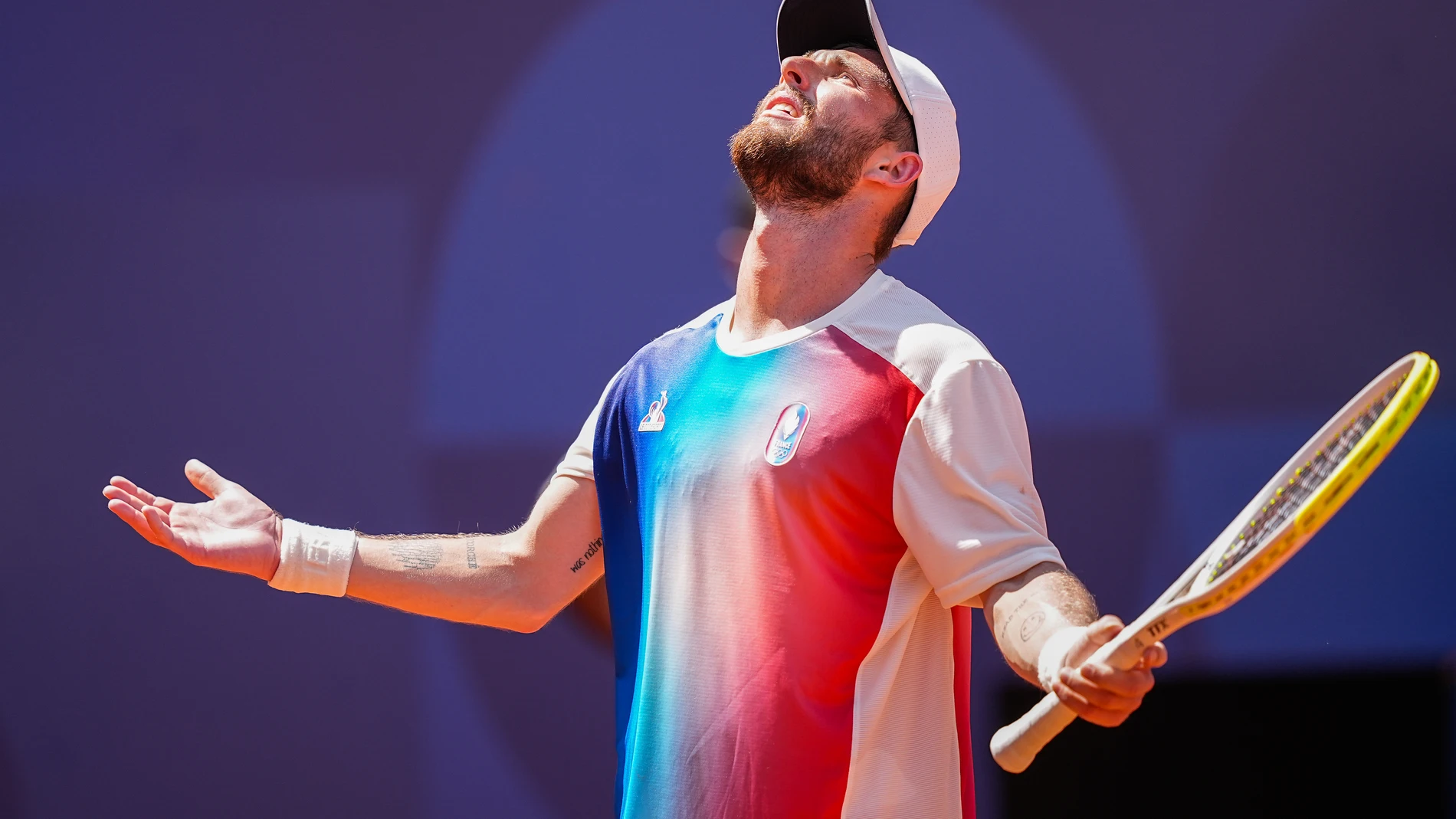Corentin Moutet of France gestures against Paul Tommy of United States during Men's Singles Third Round Tennis match on Court Suzanne-Lenglen during the Paris 2024 Olympics Games on July 31, 2024 in Paris, France. AFP7 31/07/2024 ONLY FOR USE IN SPAIN