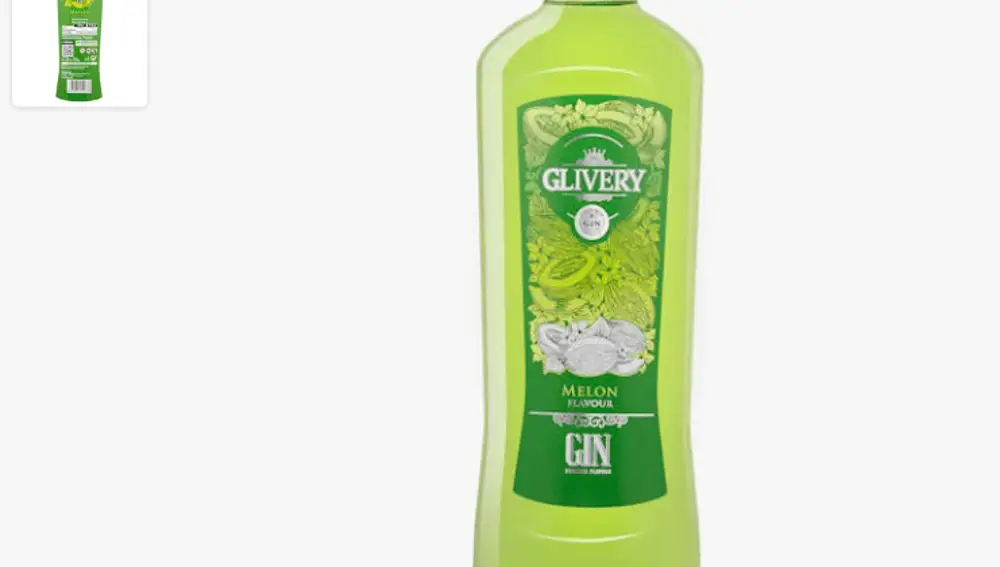 Botella de ginebra sabor melón Gin Glivery de Mercadona.
