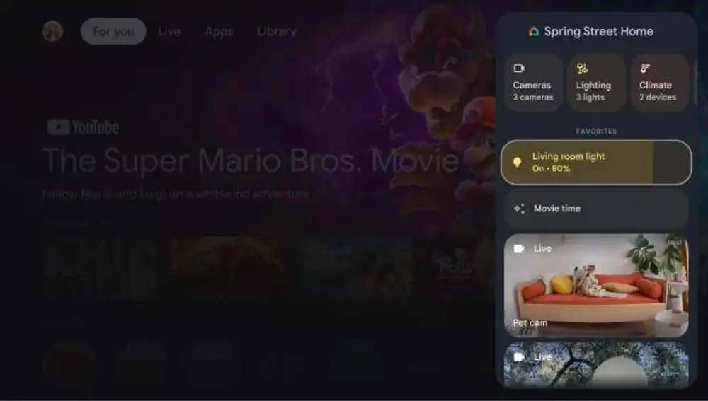 Funciones de hogar inteligente sobre Google TV.