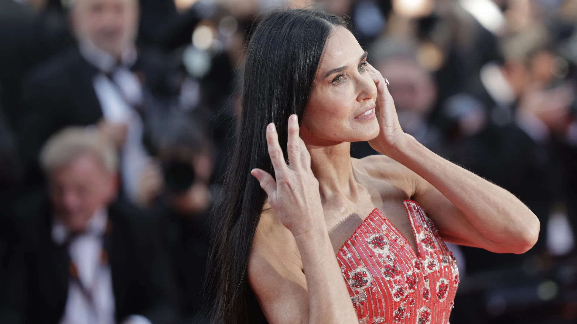 Demi Moore attends the premiere of 'Kinds of Kindness' during the 77th annual Cannes Film Festival