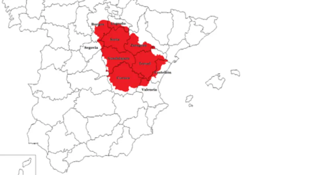 Ubicación de la Serranía Celtibérica en España